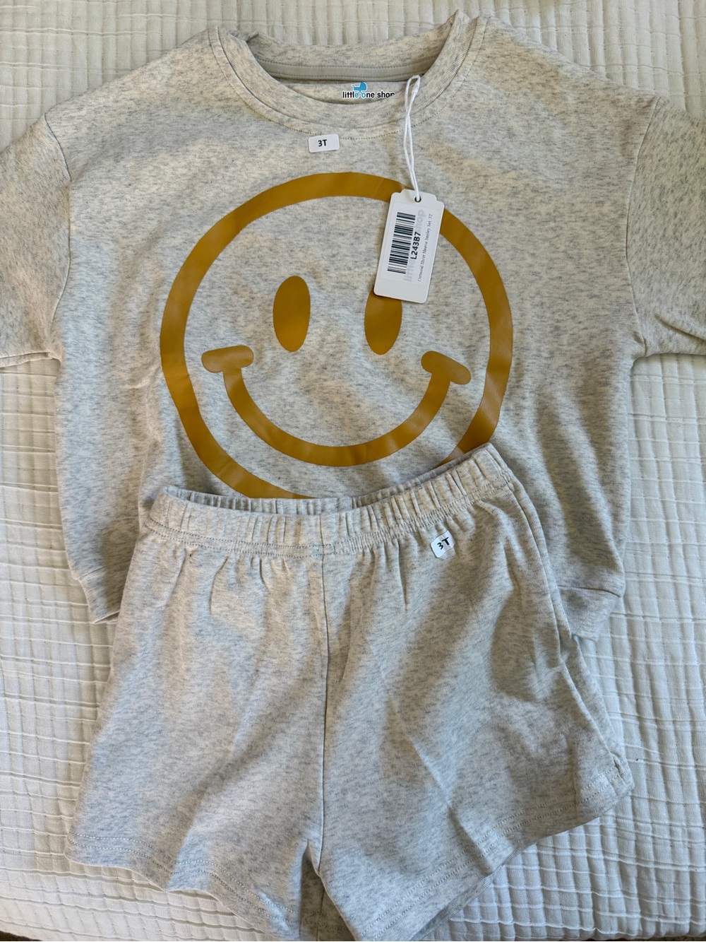 Little One Shop slouchy set- Gray Heathered Smiley